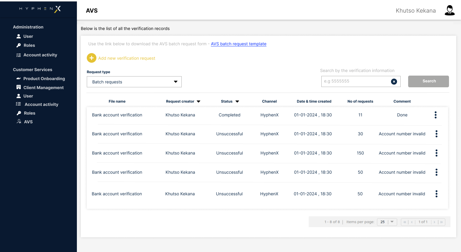 AVS User Migration screen