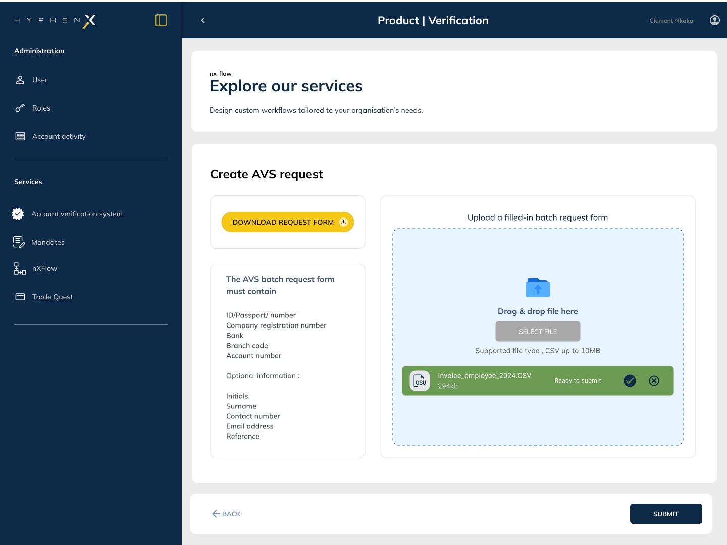 Batch Upload Component screen