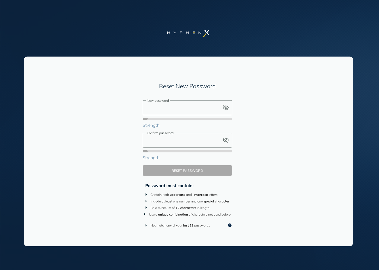 Password Reset screen